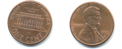 США 1 цент 1993 D, Авраам Линкольн KM 201b цинк плакированный медью 86-265