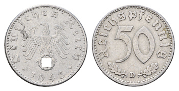 Германия 50 рейхспфеннигов 1943 D KM 96 J.372 алюминий 4567-1054