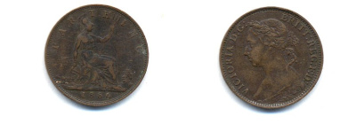 Великобритания 1 фартинг 1886 Виктория (1837-1901) KM 753, Spink 3958 бронза 4379-719