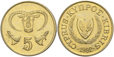 Кипр 5 центов 1992 KM 55.3 никель латунь 4141-1023