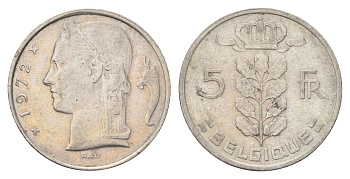 Бельгия 5 франков 1972 Belgique, Бодуэн I (1951-1993) KM 134 медно-никель 4704-1056