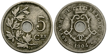 Бельгия 5 сантимов 1904 Belgique KM 54 медно-никель 4173-351