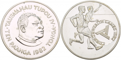 Тонга 10 паанга 1982 игры содружества, тираж 500 экземпляров KM 78 серебро UNC 02-109-14