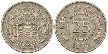 Гайана 25 центов 1972 KM 34 медно-никель 4121-122
