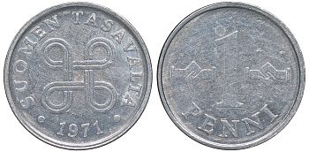 ФИНЛЯНДИЯ 1 ПЕННИ 1971 KM 69а алюминий 3334-1035