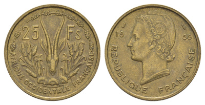 Французская Западная Африка 25 франков 1956 KM 7 медь алюминий 4637-236