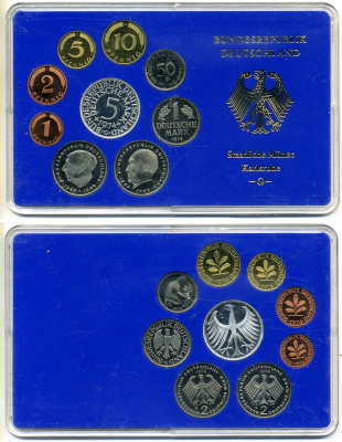 ФРГ набор из 9 монет 1974 G, в оригинальной пластиковой упаковке KM PS 34 PROOF 3-4-8-14