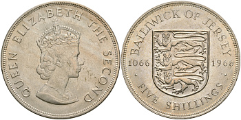 Джерси 5 шиллингов 1966 900 лет Нормандскому завоеванию KM 28 медно-никель UNC 118-612