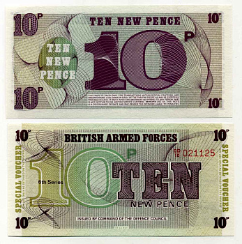 АНГЛИЯ 10 ПЕНСОВ 1972 ДЛЯ ВООРУЖЕННЫХ СИЛ, 6 СЕРИЯ, DE LA RUE Pick М45 бумага UNC (ПРЕСС) 8589-46-3-2