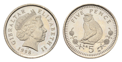 Гибралтар 5 пенсов 1998 KM 775 медно-никель UNC 4668-518