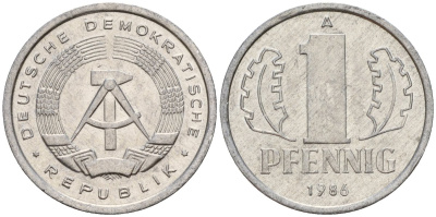 ГДР 1 пфенниг 1986 A KM 8.2 алюминий 192-536