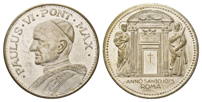 Ватикан медаль в честь объявление Папой Римским Павлом VI Юбилейного года (Anno Santo) 1975 Павел VI, диаметр 35 мм, вес 15,9 гр бронза плакированная серебро 4667-1146