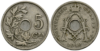Бельгия 5 сантимов 1910 Belgie KM 67 медно-никель 4173-164