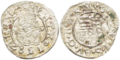 Венгрия 1 денар 1582 К-В, Рудольф II Габсбург (1576-1612), мадонна с младенцем серебро 413-2315