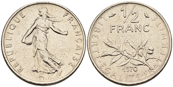 Франция 1/2 франка 1970 сеятель KM 931.1 никель    4169-152