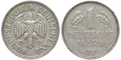 ФРГ 1 марка 1971 J KM 110 медно-никель 51-947