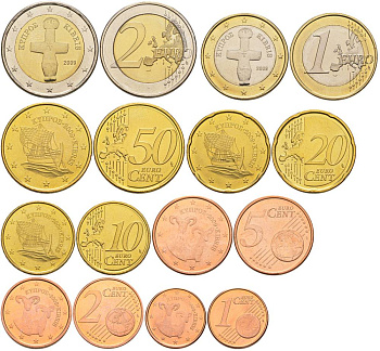 КИПР ЕВРОНАБОР ИЗ 8 МОНЕТ 2009 1, 2, 5, 10, 20, 50 ЕВРОЦЕНТОВ, 1 И 2 ЕВРО UNC 183-741
