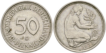 Германия 50 пфеннигов 1975 D KM 109 медно-никель 4573-1124