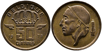 БЕЛЬГИЯ 50 САНТИМОВ 1973 BELGIQUE KM 148.1 бронза 4387-632
