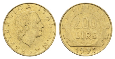 Италия 200 лир 1995 R, шестерня KM 105 алюминиевая бронза 4148-821