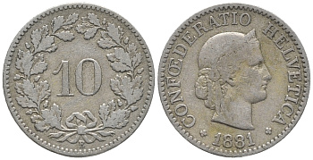 Швейцария 10 раппенов 1881 В KM 27 медно-никель 100-822