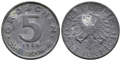 АВСТРИЯ 5 ГРОШЕЙ 1968 KM 2875 цинк 57-1119