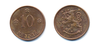 Финляндия 10 пенни 1936 республика (1918-1962) KM 24 медь 51-5537