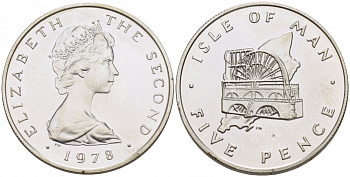 ОСТРОВ МЭН 5 ПЕНСОВ 1978 ТИРАЖ 10000 ЭКЗ. КМ 35.1a серебро UNC 650-521