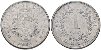 КОСТА-РИКА 1 КОЛОН 1983 В.С.С.R. KM 210.1 нержавеющая сталь 31-553