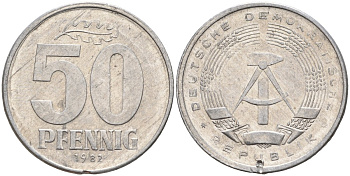 ГДР 50 пфеннигов 1982 A KM 12.2 алюминий 4143-814