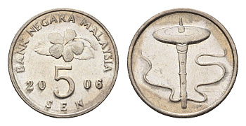 Малайзия 5 сенов 2006 KM 50 медно-никель 4684-912