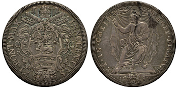 Ватикан 1 пиастр 1680 Инокентий XII Dav. 4090, Muntoni 32 серебро 00-000-00