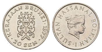 Бруней 20 сенов 1977 KM 12 медно-никель UNC 4678-1036