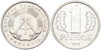 ГДР 1 пфенниг 1977 А KM 8.2 алюминий UNC 4588-267