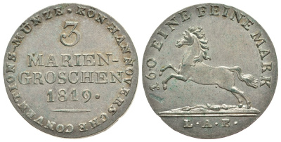 ГАННОВЕР 3 МАРИЕНГРОША 1819 LAB KM 114.2 серебро aUNC 413-2514