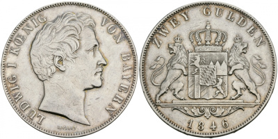 Бавария 2 гульдена 1846 Людвиг I (1825-1848) KM 438 серебро 00-000-00