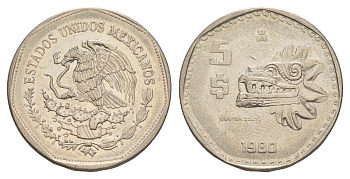 Мексика 5 песо 1980 Mo KM 485 медно-никель UNC 4637-637