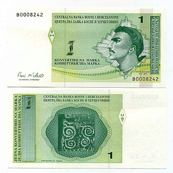 Босния и Герцеговина 1 марка 1998 Йован Ютич Pick 59a бумага UNC (пресс) 000-00-00