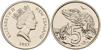 Новая Зеландия 5 центов 1987 KM 60 медно-никель PROOF 3711-1542