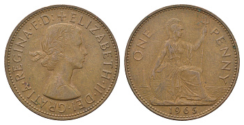Великобритания 1 пенни 1965 Елизавета II (1952-2022) KM 897, Spink 4157 бронза 4661-925
