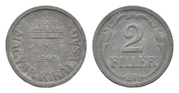 Венгрия 2 филлера 1943 BP KM 519 цинк 4664-861