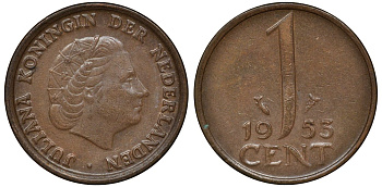 Нидерланды 1 цент 1953 Юлиана (1948-1980) КМ 180 бронза 72-1031