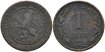 Нидерланды 1 цент 1899 Вильгельмина (1890-1948) KM 107 бронза    4169-247