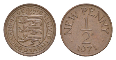 Гернси 1/2 нового пенни 1971 Елизавета II (1952-2022), герб, год-тип KM 20 бронза 4659-564