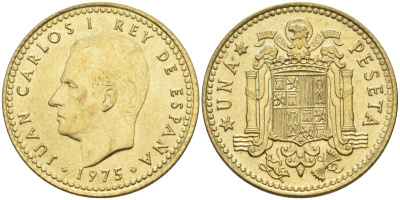 Испания 1 песета 1975 (80) Хуан Карлос I (1975-2014) KM 806 алюминиевая бронза 4604-443