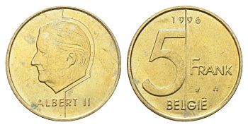 Бельгия 5 франков 1996 Belgie, Альберт II KM 190 алюминиевая бронза 4706-414