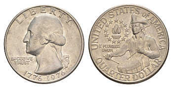 США 25 центов (квотер, 1/4 доллара) 1976 200 лет независимости (1776-1976), Вашингтон, барабанщик KM 204 медь плакированная медно-никелем 4638-416