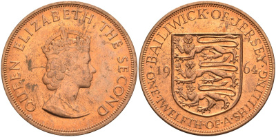 Джерси 1/12 шиллинга 1964 Елизавета II (1952-2022) KM 21 бронза aUNC 4367-314