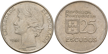 Португалия 25 эскудо 1985  KM 607a медно-никель    4601-1056