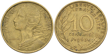 Франция 10 сантимов 1963 тип Marianne KM 929, LE FRANC 144.3 медь алюминий никель 4511-712
